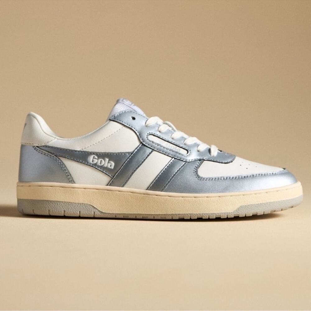 EUC GOLA hawk II metallic silver sneakers tennis shoes slip on bungee tie